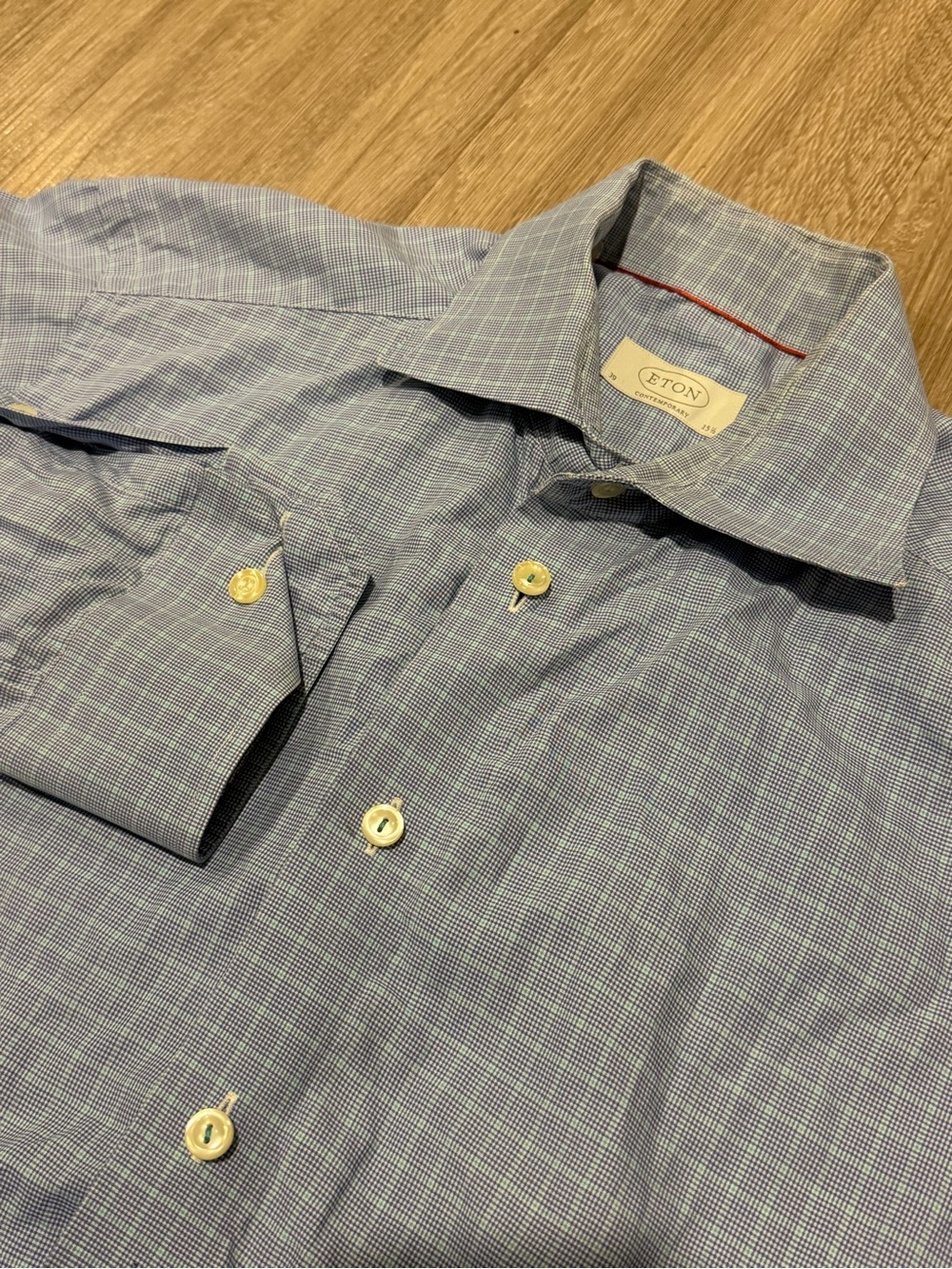 Eton Dress Shirt Button Up Men's 15.5/39 Blue Poplin Cotton Contemporary